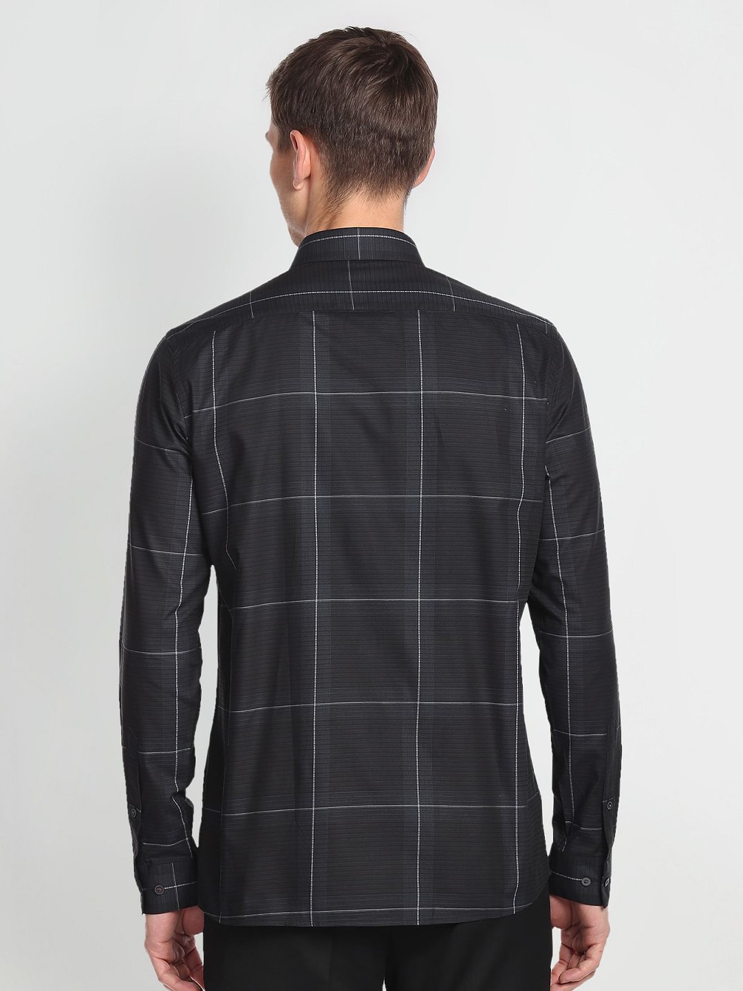 Slim Fit Windowpane Checks Pure Cotton Formal Shirt