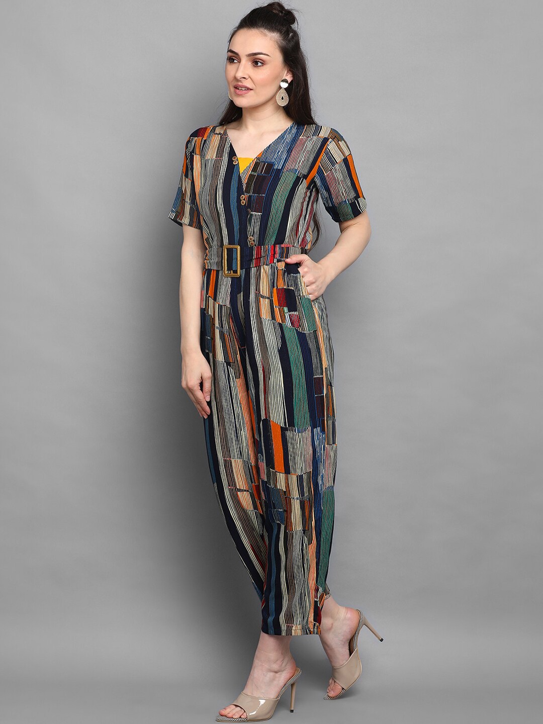 Blue & Orange Foil Printed Basic Jumpsuit