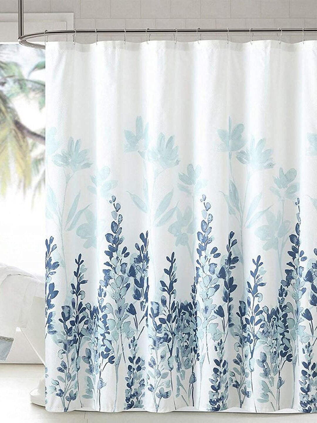 White & Blue Printed Shower Curtains