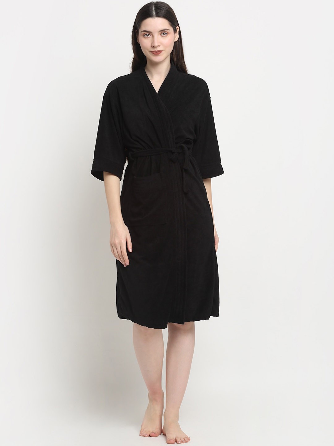 Black Solid Bath Robe