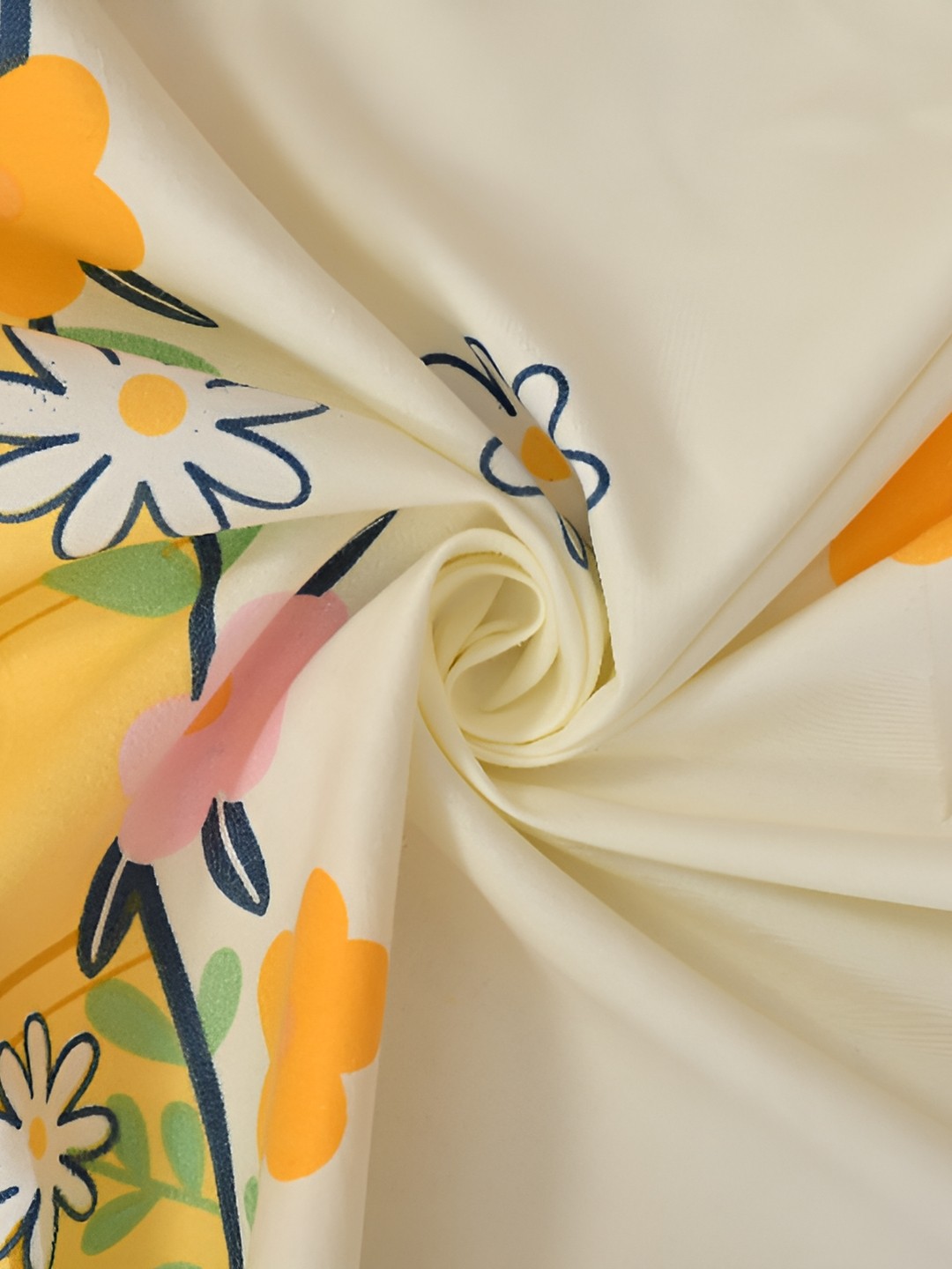 Yellow 8 Pieces Printed Cotton Diwan Set