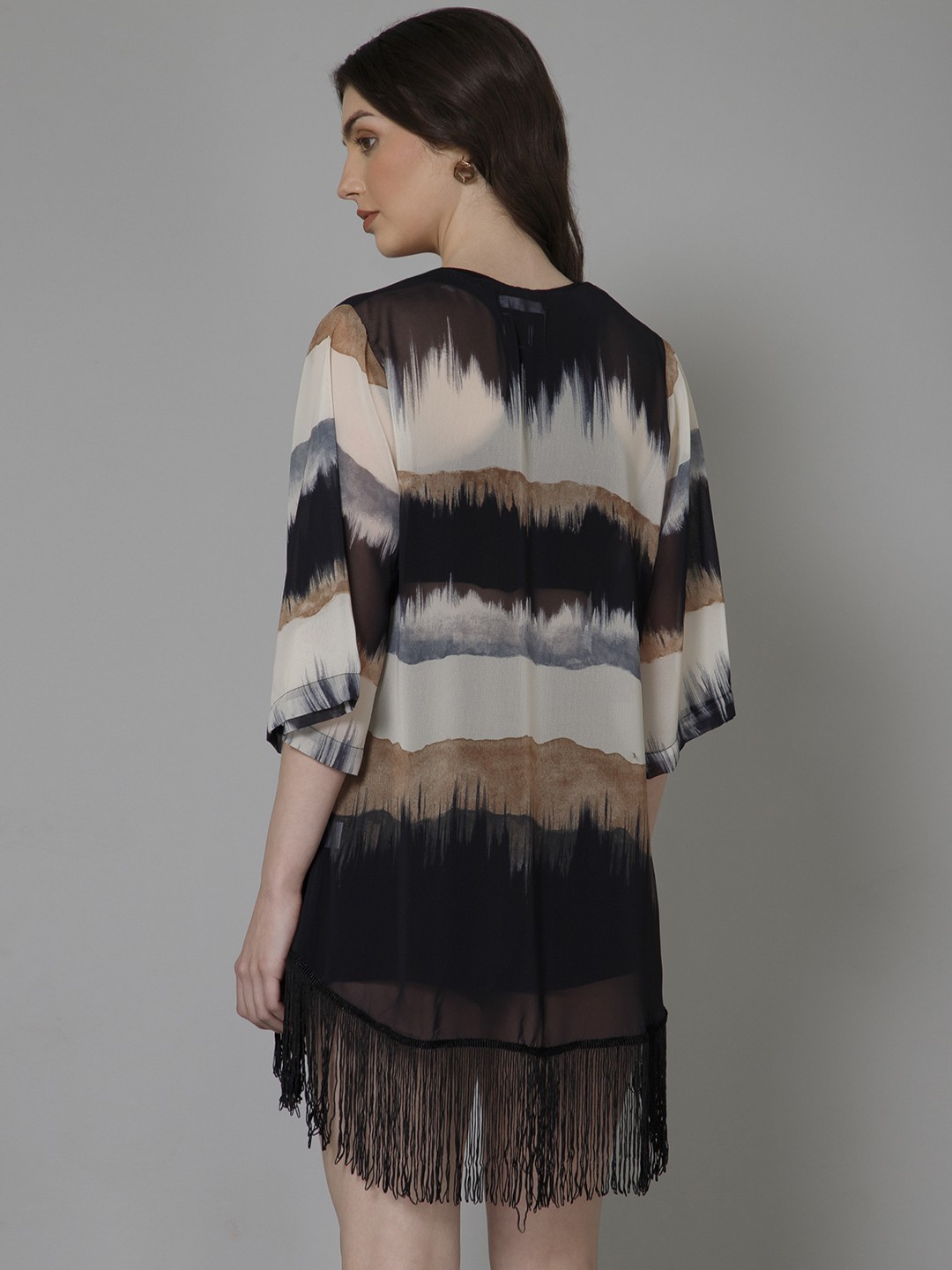Abstract Printed Tasselled Shrug