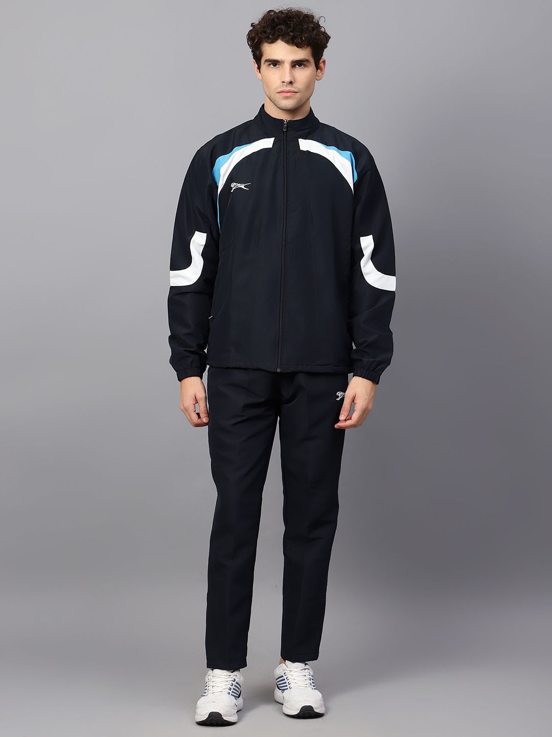 Men Colourblocked Mock Collar Zipper Tracksuits