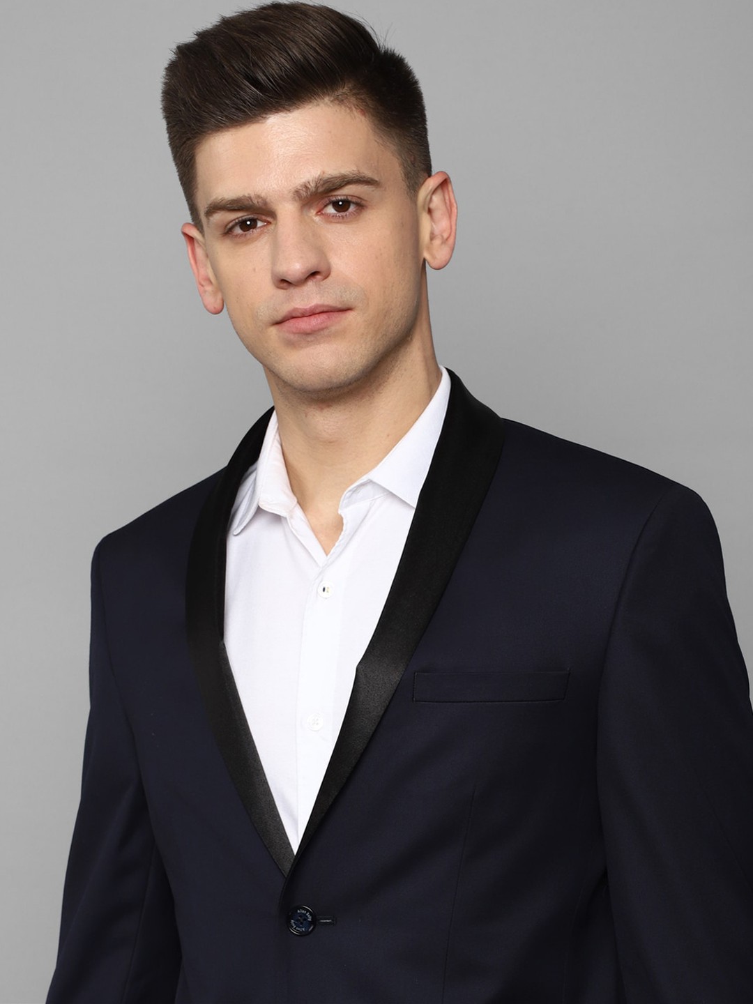 Men Navy Blue Solid Slim-Fit Single-Breasted Two-Piece Party Suit