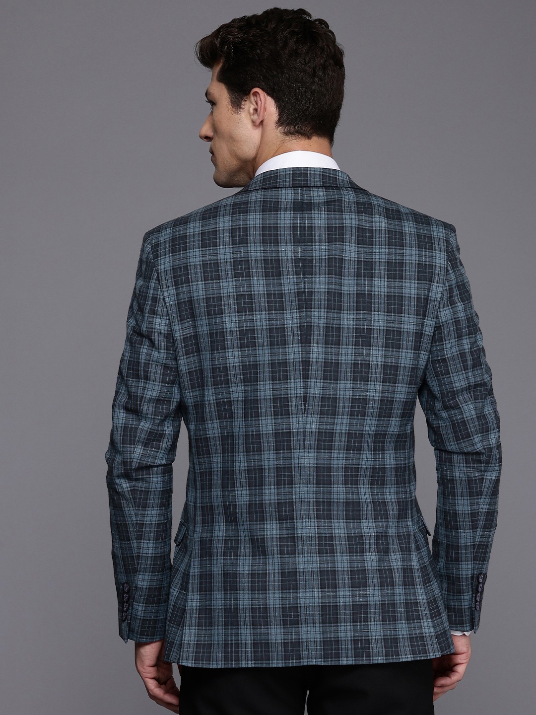 Men Checked Slim Fit Blazer