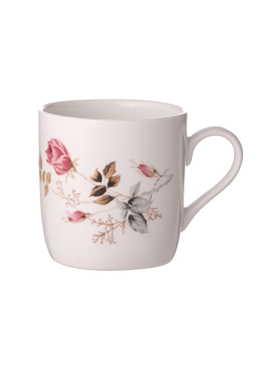 Set of 6 White Printed Bone China Cups 200 ml Each