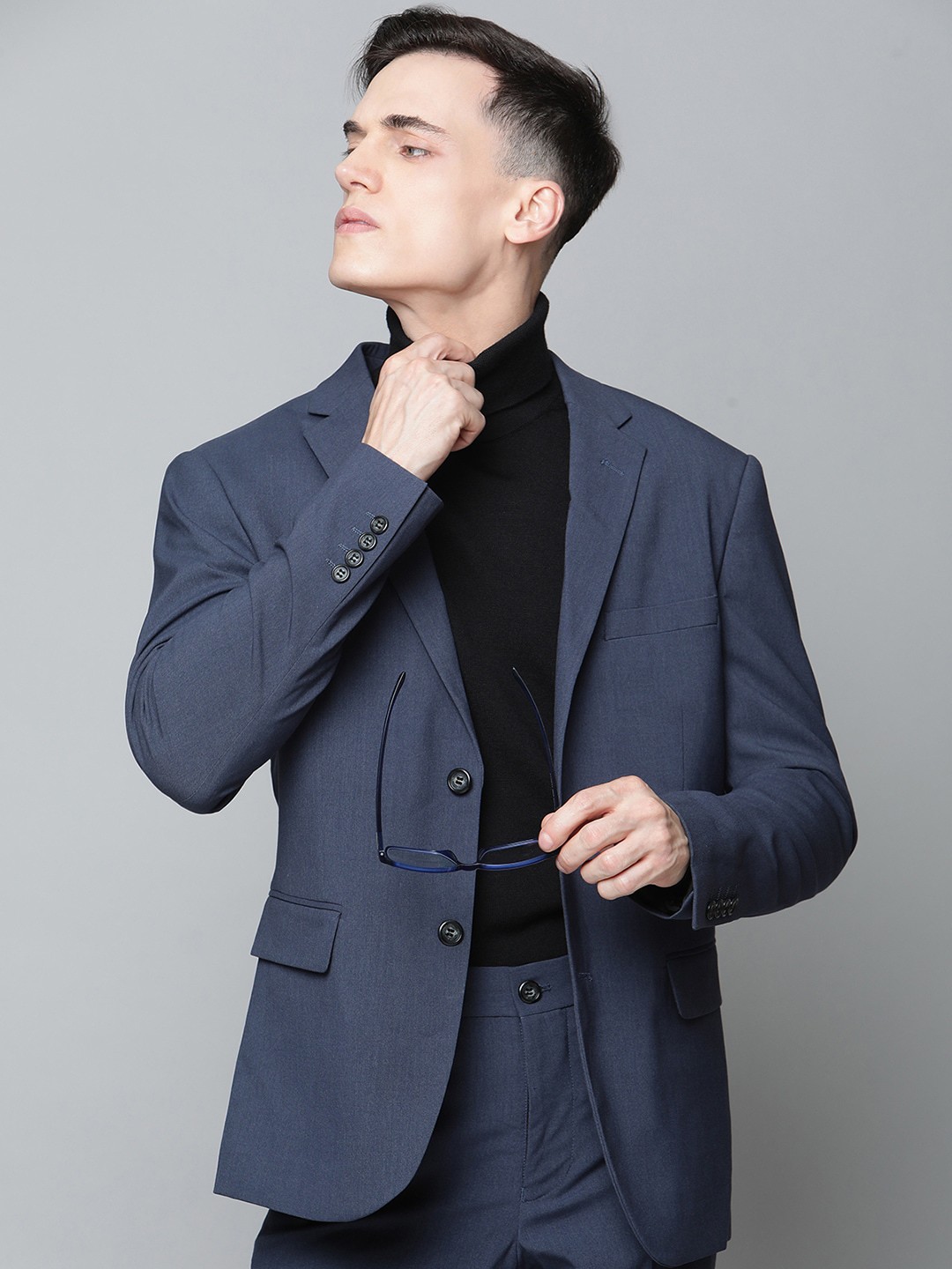 Men Navy Blue Solid Slim-Fit Formal 2- Piece Suit