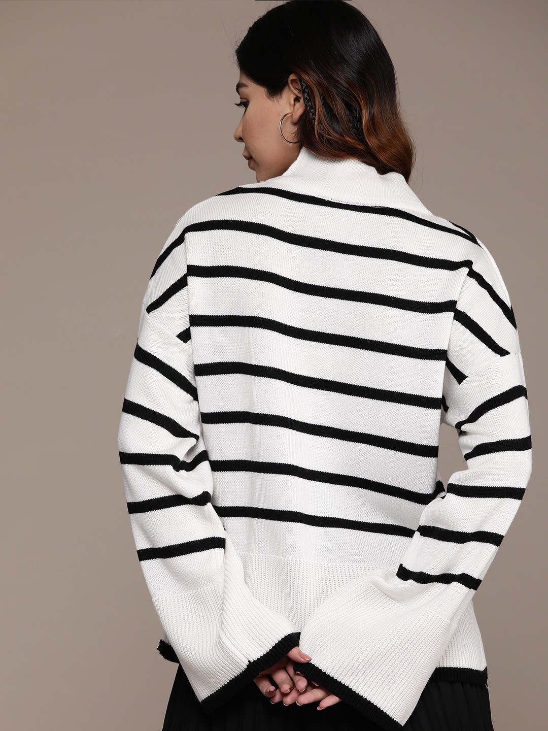 The Lifestyle Co. Flared Sleeves Striped Pullover