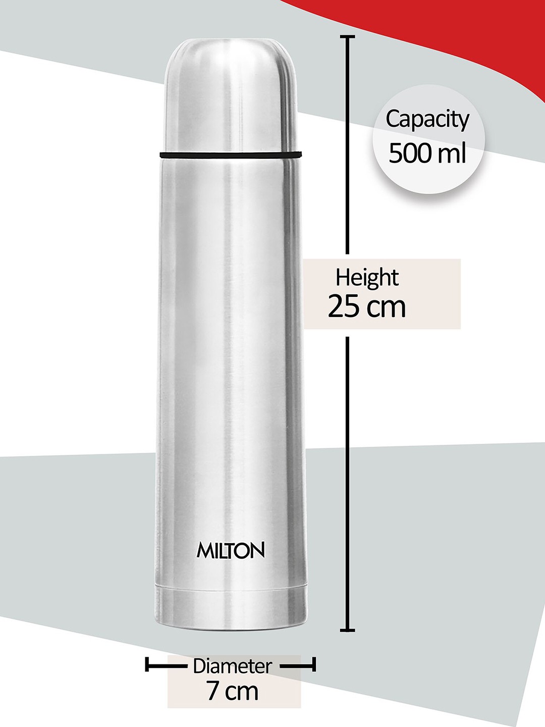 Silver Flip Lid Thermosteel 24 Hours Hot & Cold Water Bottle With Bag -500 ml