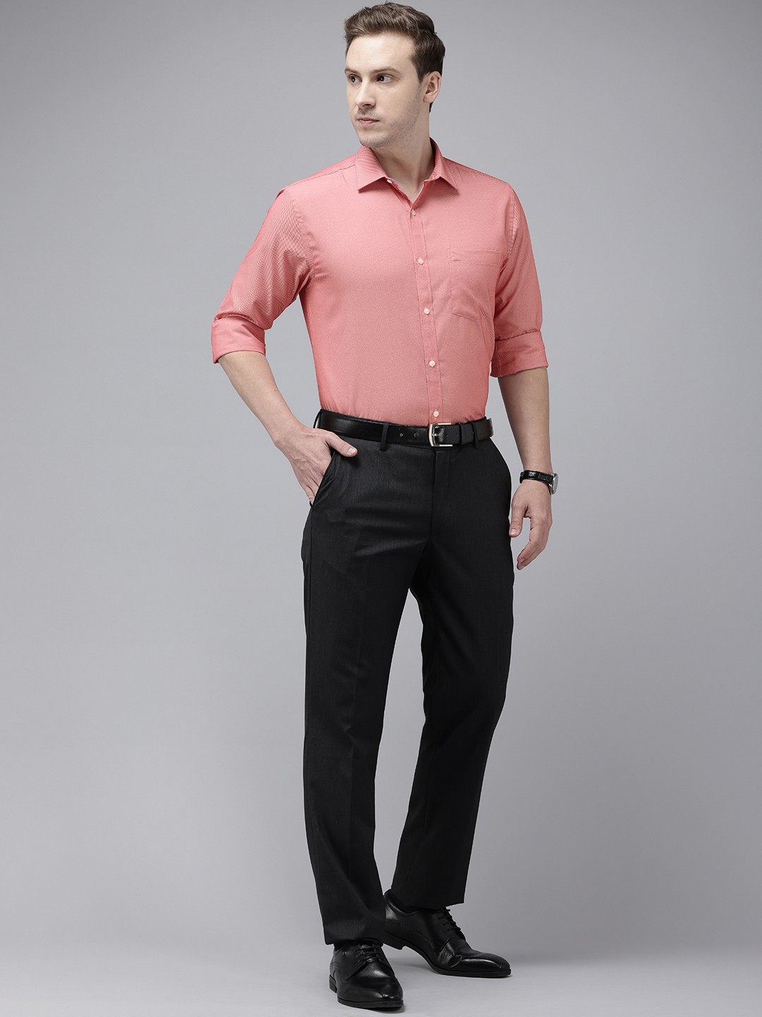 Self Design Slim Fit Textured Formal Shirt