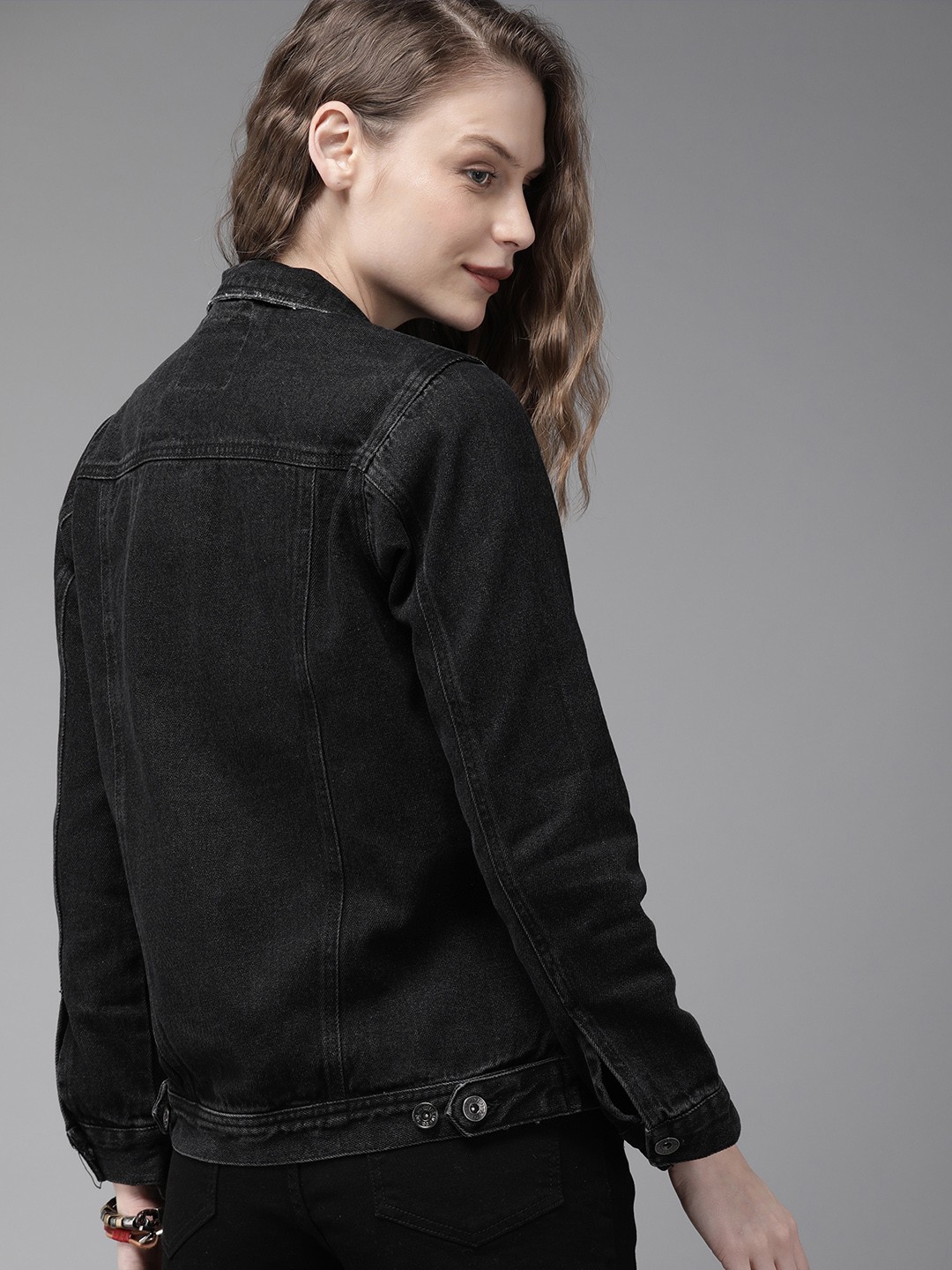 The Lifestyle Co Women Black Solid Denim Jacket