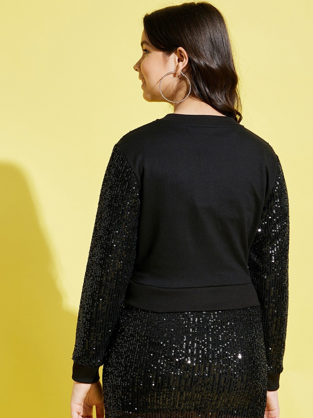 Noh Voh - SASSAFRAS Kids Girls Black Sequinned Crop Open Front Jacket