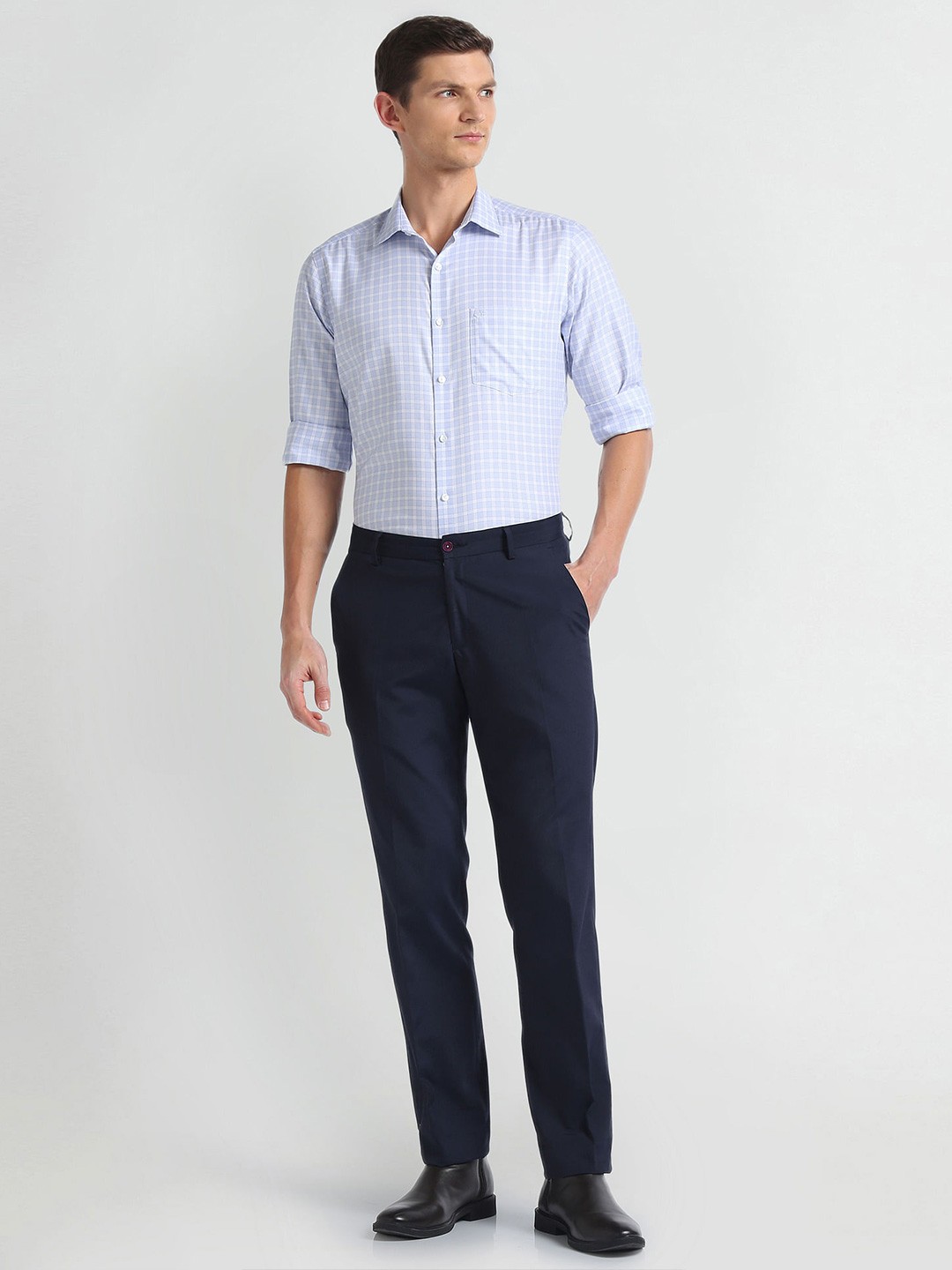 Grid Tattersall Checks Checked Spread Collar Cotton Autopress Formal Shirt