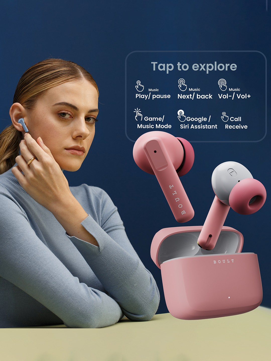 Octave True Wireless Earbuds with 60H Playtime - Flamingo Pink