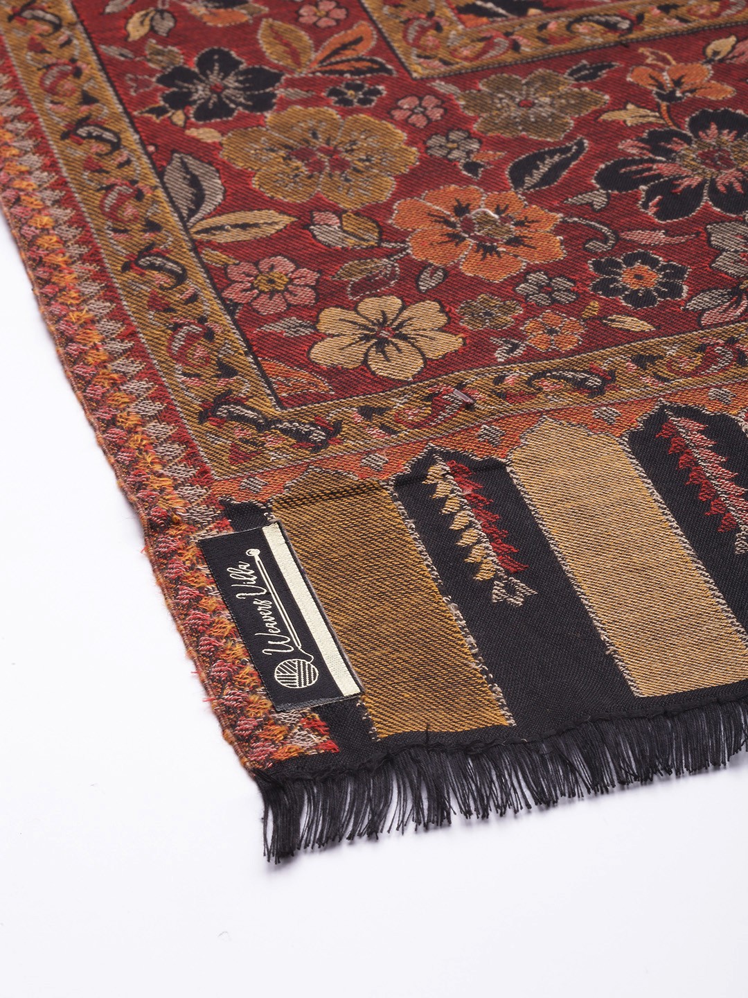 Women Black & Maroon Floral Shawl